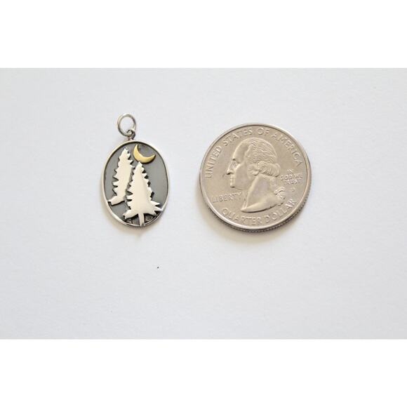 Sterling Silver Pine Tree Charm with Bronze Moon Charm - Picture 2 of 3